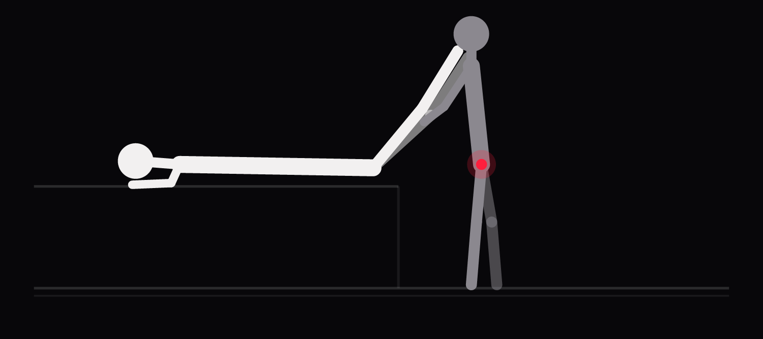 Drawing of an anvil variation: legs raised onto the shoulders of a lover standing beside the bed.