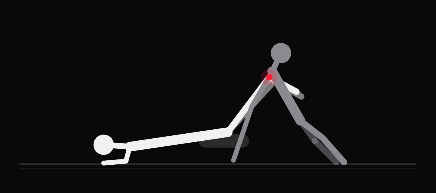 Drawing of an anvil variation: bent knees hook over the kneeling lover's shoulders in place of straight legs.