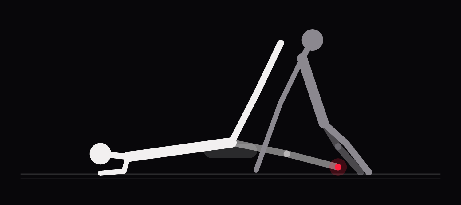 Drawing of an anvil variation: one leg stays propped on the kneeling lover's shoulder, the other lowered flat.