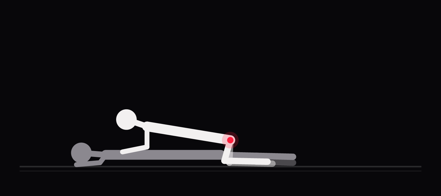 Drawing of a coital alignment variation: roles swapped, the upper partner stretches forward and grinds low instead of lifting.