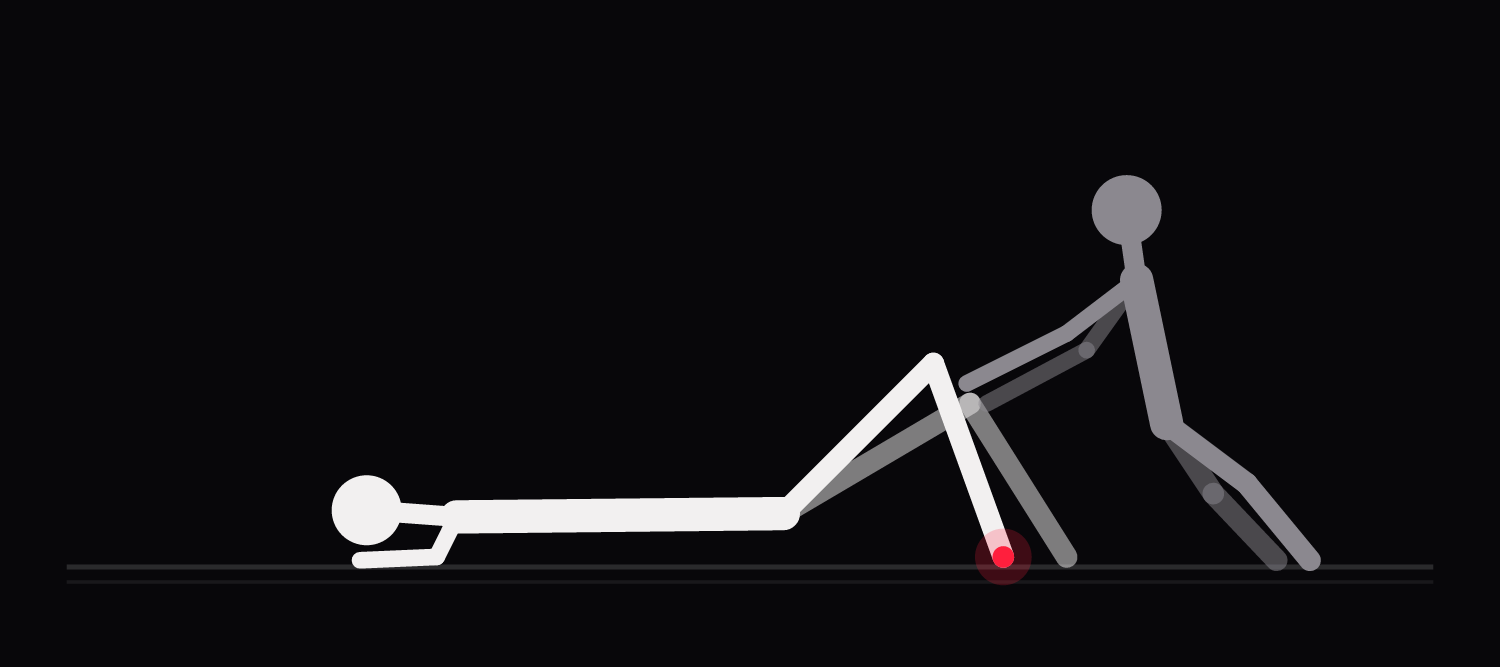 Drawing of a spread eagle variation: knees bent, soles set far apart on the mattress.