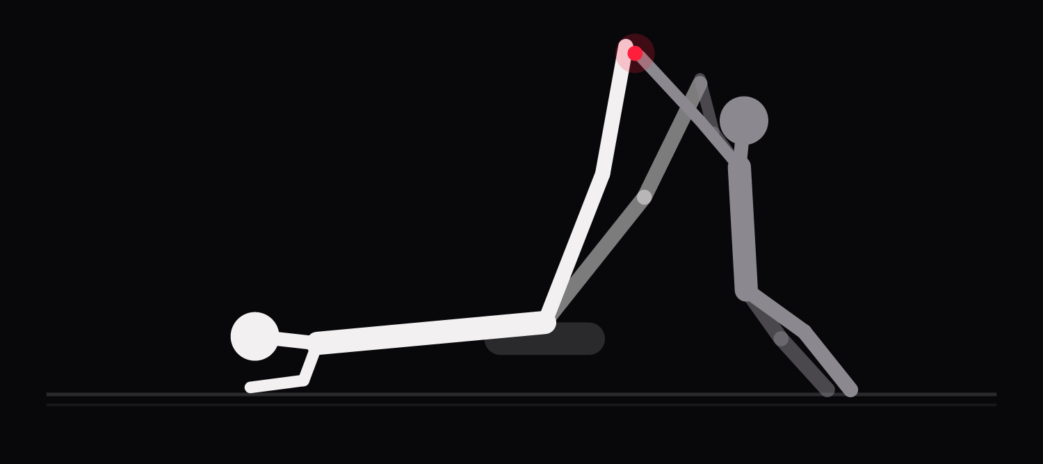 Drawing of a spread eagle variation: both legs lifted high and splayed, ankles gripped by the kneeling lover.